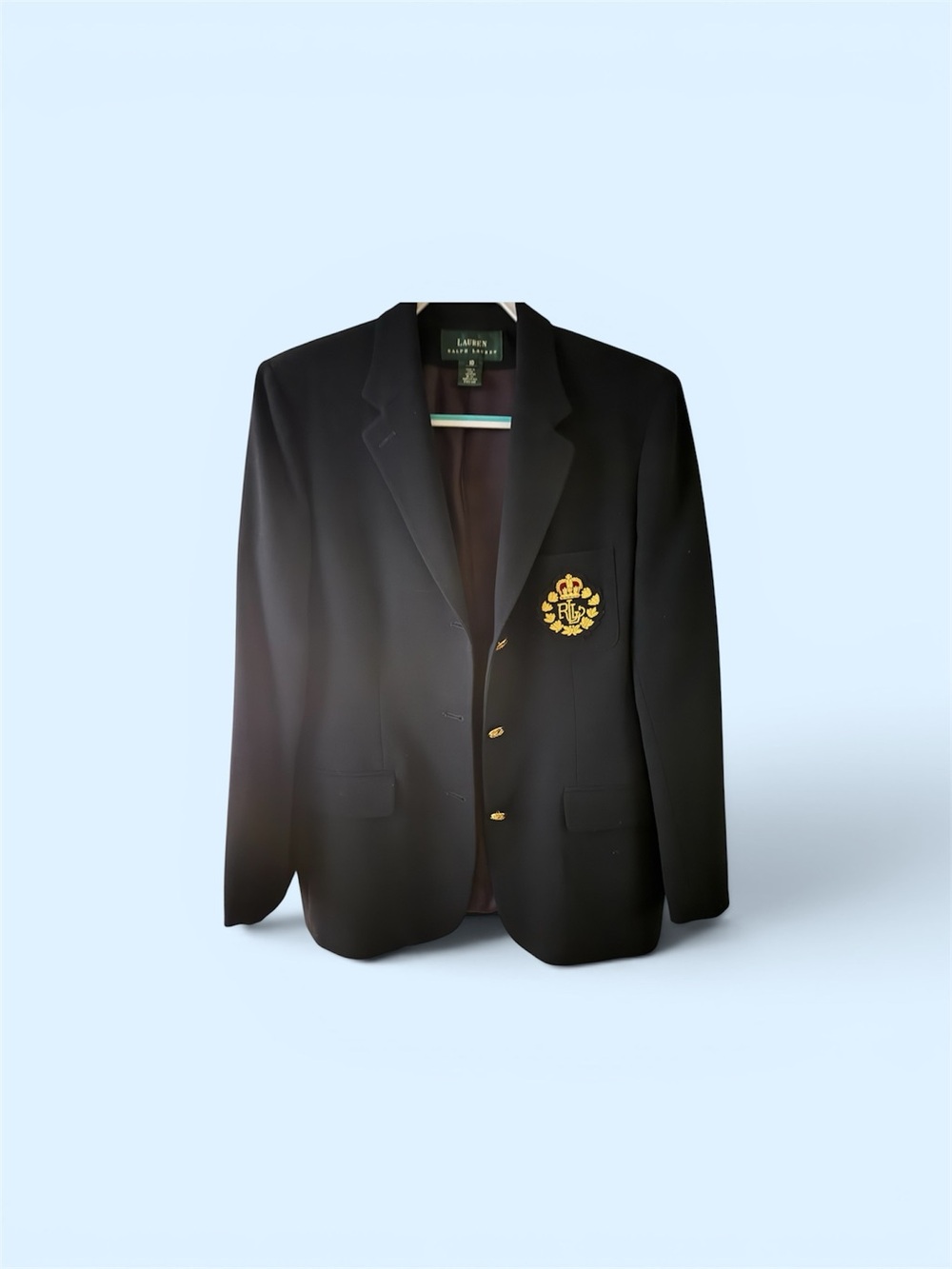 Lauren Ralph Lauren Navy Blue Wool Blazer Royal Crest Vintage Size 10 USA